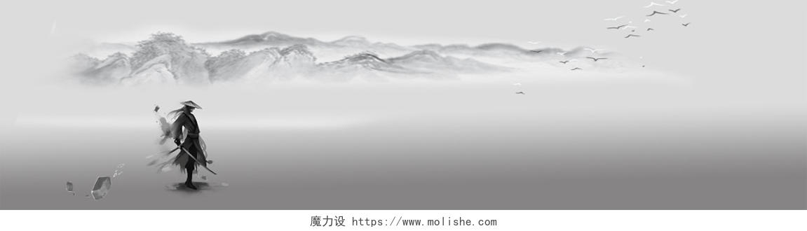白色简约文艺复古中国风古代侠客展板背景